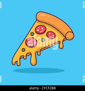 Cute Pizza Character Illustration - Fast Food Icon in Flat Cartoon Design Stock Vector