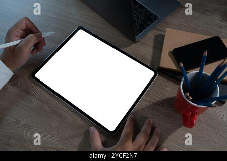 Digital tablet with blank screen for design mockup holding blank screen tablet Stock Photo
