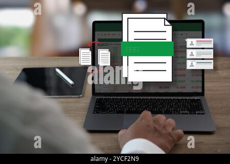 businessman working with data and graphs in spreadsheet documents for online analysis Microsoft Excel project dashboard accounting digital Stock Photo