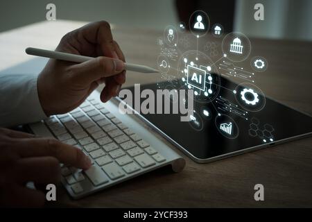 AI artificial intelligence brain processor technology business ai machine robot Human interact Stock Photo