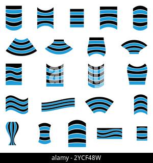 Set of blue striped ribbons, isolated on white background. Vector illustration. Stock Vector