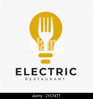 Creative Restaurant Logo with fork design integrated in lamp symbol, symbolizes innovative ideas and creativity in culinary world. suitable for restau Stock Vector