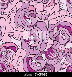 Seamless floral pattern with pink roses. Cartoon style. Design for fabric, textile, paper. Colorful flowers on color background. Vector illustration Stock Vector