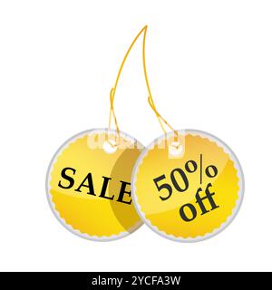 illustration of tags with sale and 50% off text on white background Stock Photo