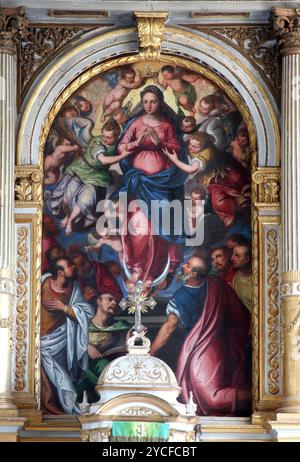 Virgin Mary with angels and saints Stock Photo