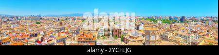 Panoramic view on squares, buildings, streets of Valencia,on the east coast of Spain, is the capital of the autonomous community of Valencia and the t Stock Photo