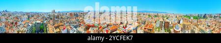 Panoramic view on squares, buildings, streets of Valencia,on the east coast of Spain, is the capital of the autonomous community of Valencia and the t Stock Photo