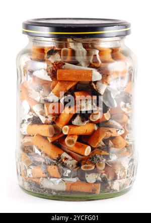 Jar of cigarettes isolated on white Stock Photo