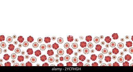 Seamless floral border based on traditional folk art ornaments. Flowers on color background. Scandinavian style. Sweden nordic style. Vector Stock Vector