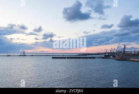 cargo, port, harbor, harbour, sky, cargo, transport, trade, crane, latvia, sea, goods, ship, latvia, Liepaja, industry, terminal, outdoor, cargo crane, export, import, economy Stock Photo