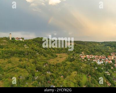 Sunset after a heavy thunderstorm over Jena, Thuringia, Germany Stock Photo