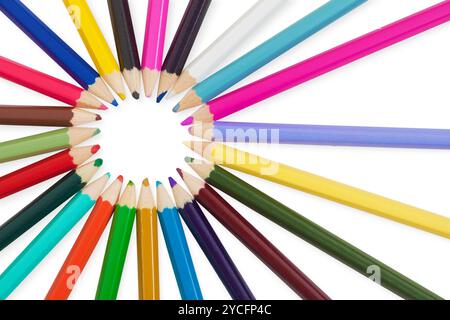 Set of colored pencils on white background Stock Photo