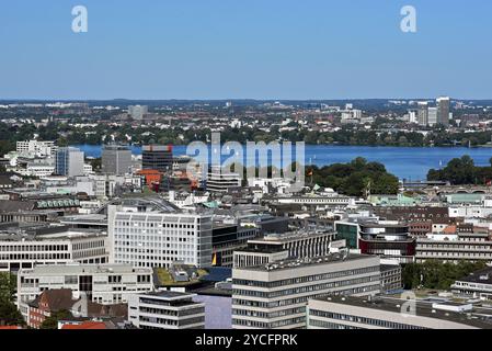 Europe, Germany, Hanseatic City of Hamburg, View of the city and the Outer Alster, Apartments and office buildings Stock Photo