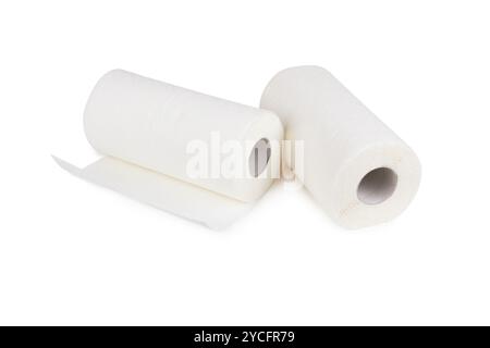 White paper towel rolls isolated on white background Stock Photo