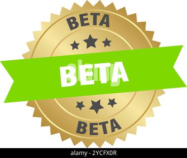 beta round green and gold label isolated on transparent background. beta Stock Vector