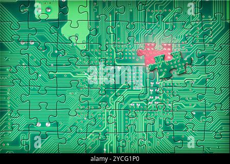 Green electronic circuit puzzle background Stock Photo