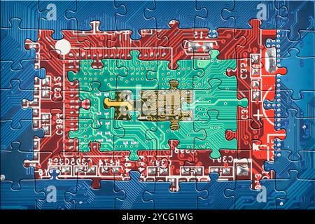 Abstract multicolor circuit board puzzle background Stock Photo
