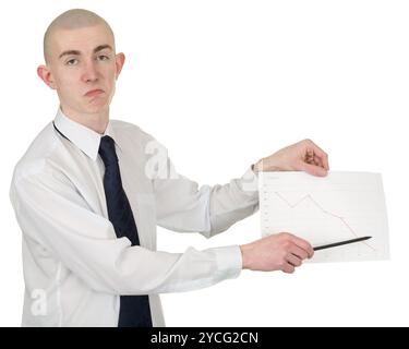 The guy with the financial graph in hands Stock Photo