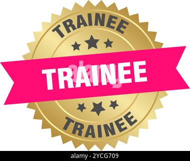 trainee round pink and gold label isolated on transparent background. trainee Stock Vector
