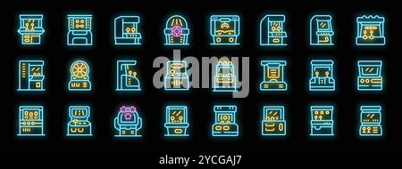 Glowing neon icons representing various arcade game machines, capturing the excitement and nostalgia of classic gaming Stock Vector