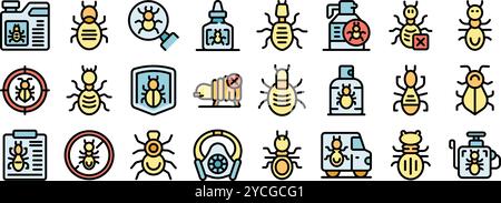 Exterminator service icons set. Outline set of exterminator service vector icons thin line color flat on white Stock Vector