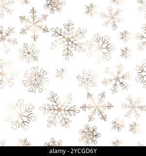 Rose gold snowflake seamless pattern for textile, fabric, gift paper. Vector winter holiday background. Stock Vector