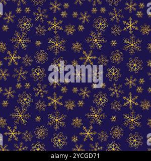 Golden snowflake seamless pattern for textile, fabric, gift paper. Vector holiday background. Stock Vector
