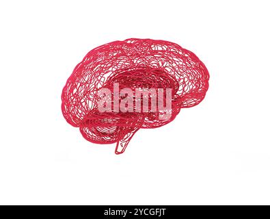 Abstract human brain connected wires, 3d render illustration Stock Photo