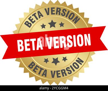 beta version round red and gold label isolated on transparent background. beta version Stock Vector