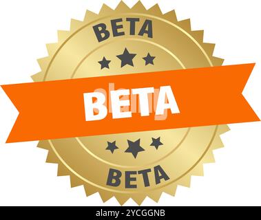 beta round orange and gold label isolated on transparent background. beta Stock Vector