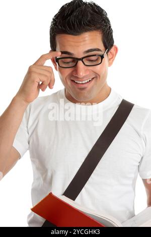Smiling man reading a texbook Stock Photo