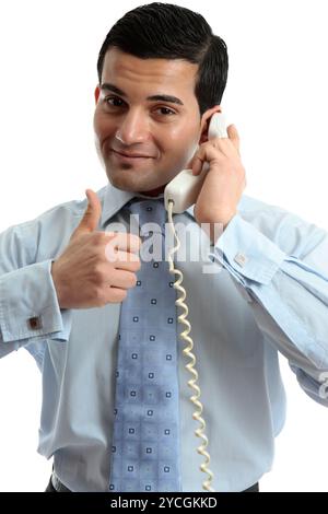 Business man using telephone success Stock Photo