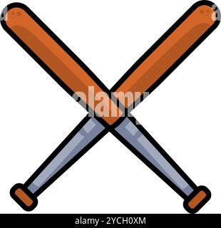 two crossed baseball bats - vector icon  Stock Vector