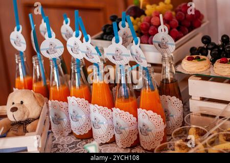 Refreshing Beverage Display at a Cheerful Celebration. Stock Photo