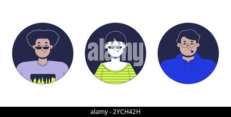 Business casual people diverse 2D linear vector avatars illustration set Stock Vector