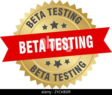 beta testing round red and gold label isolated on transparent background. beta testing Stock Vector