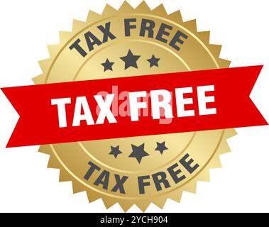 tax free round red and gold label isolated on transparent background. tax free Stock Vector