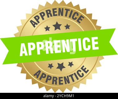 apprentice round green and gold label isolated on transparent background. apprentice Stock Vector