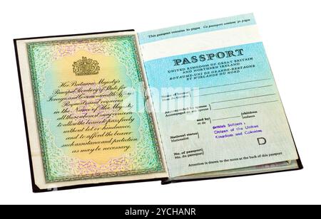 Old British passport isolated on white background Stock Photo