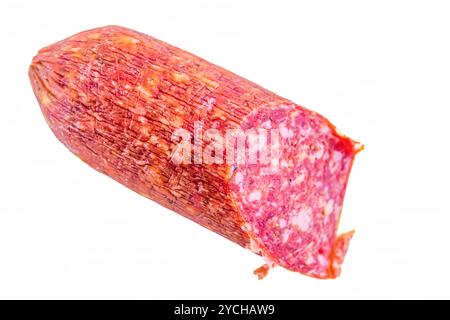 A salami sausage isolated on a white background. Stock Photo
