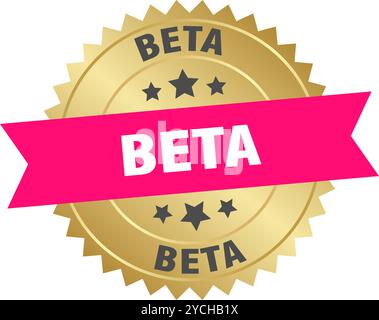 beta round pink and gold label isolated on transparent background. beta Stock Vector