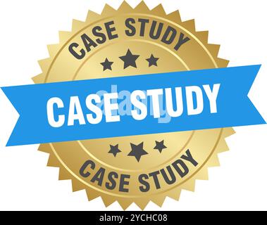 case study round blue and gold label isolated on transparent background. case study Stock Vector
