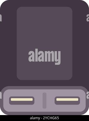 Dark grey power bank with two usb ports is supplying power Stock Vector