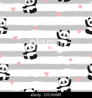 Cute panda bear seamless pattern. Vector striped print Stock Vector