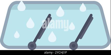 Windshield wipers are removing raindrops from a car windscreen to improve visibility while driving in rainy weather Stock Vector