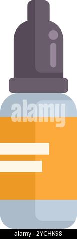 Small glass bottle with dropper containing orange liquid, isolated on white background Stock Vector