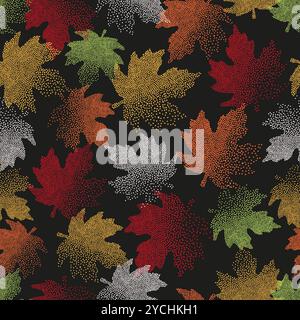 Abstract autumn leaves seamless pattern. Vector colorful fall background with maple leaves Stock Vector