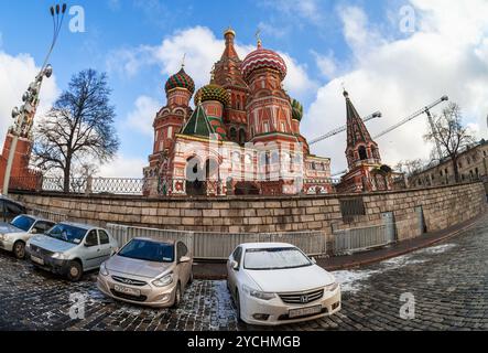 MOSCOW - APRIL 07: St. Basil Cathedral on Red Square on April 07, 2013 in Moscow, Russia. Stock Photo