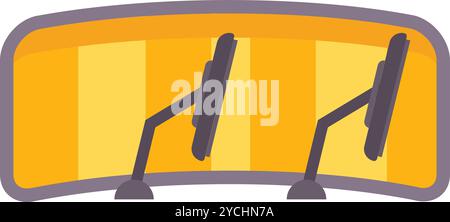 Curved windscreen with a triple pair of wipers providing a clean and clear view for safe driving Stock Vector