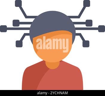 Man with circuits surrounding his head symbolizing artificial intelligence Stock Vector
